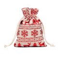 Christmas Linen Drawstring Bag Linen Cosmetic Bag Small Jute Bag for Cosmetic/Jewelry Gift